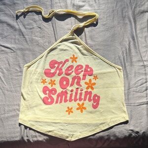 Urban Outfitters Yellow Halter Top with Pink and Orange Print